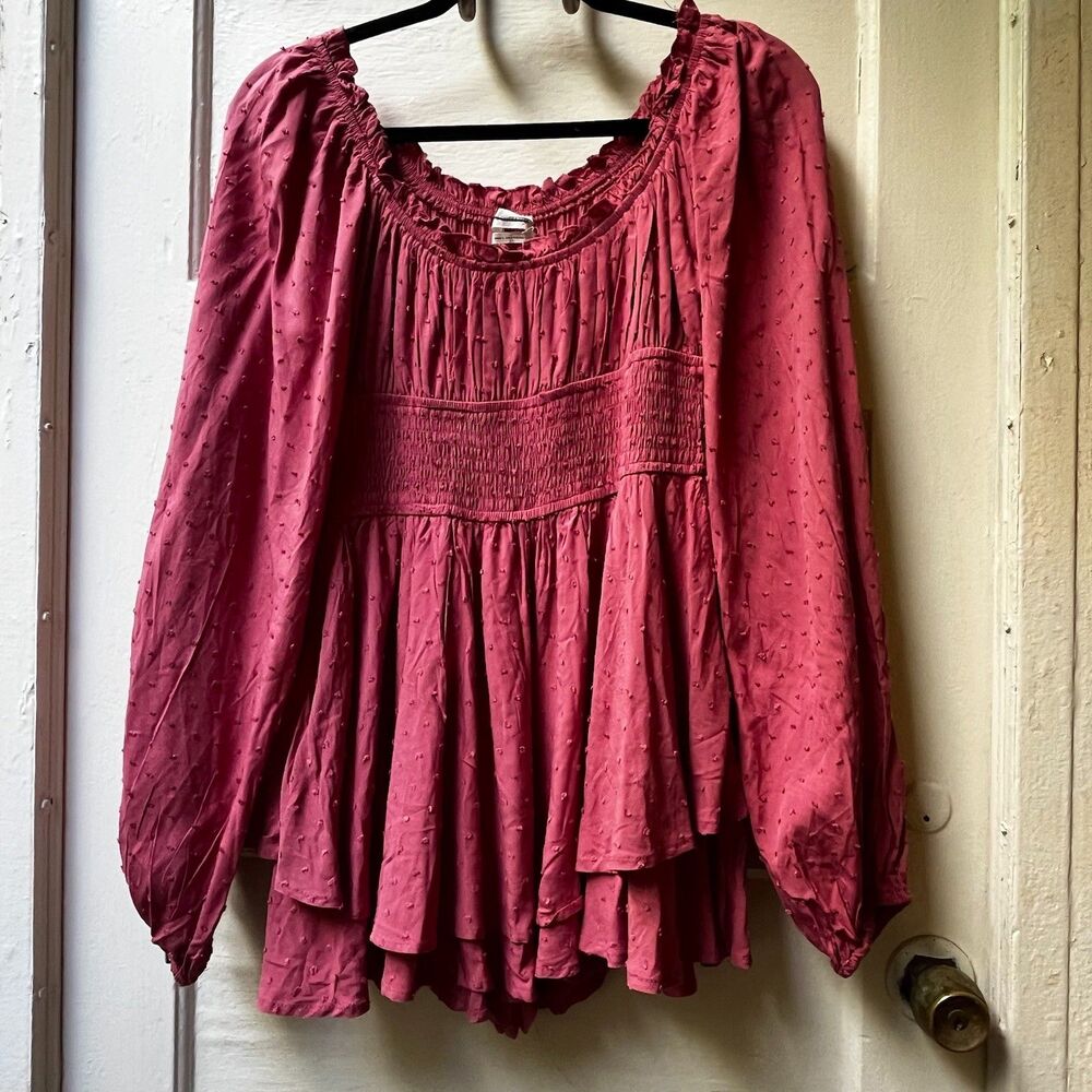 Urban Outfitters Romper S Pink Smocked Ruffle Long Sleeve Dainty Soft Girl Fairy